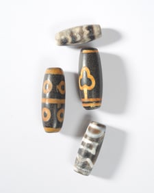 4 Vintage or Antique Tibetan Dzi Beads