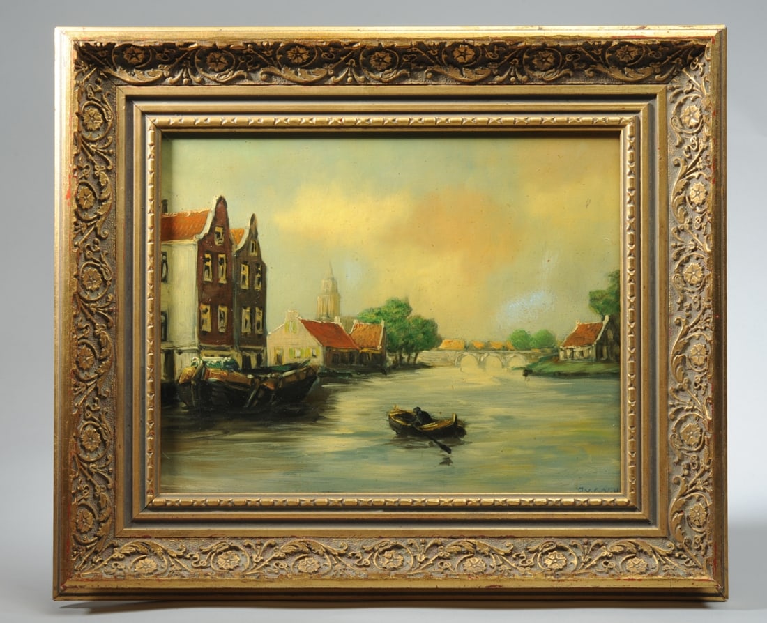 Oil on Board Dutch Canal Scene Signed A. V. Gogh (1 of 5)