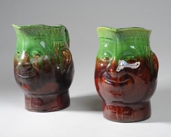 Pair Ceramic Face Jugs