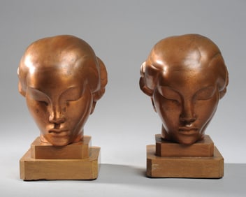 Pair Art Deco Style Bust Sculptures / Bookends