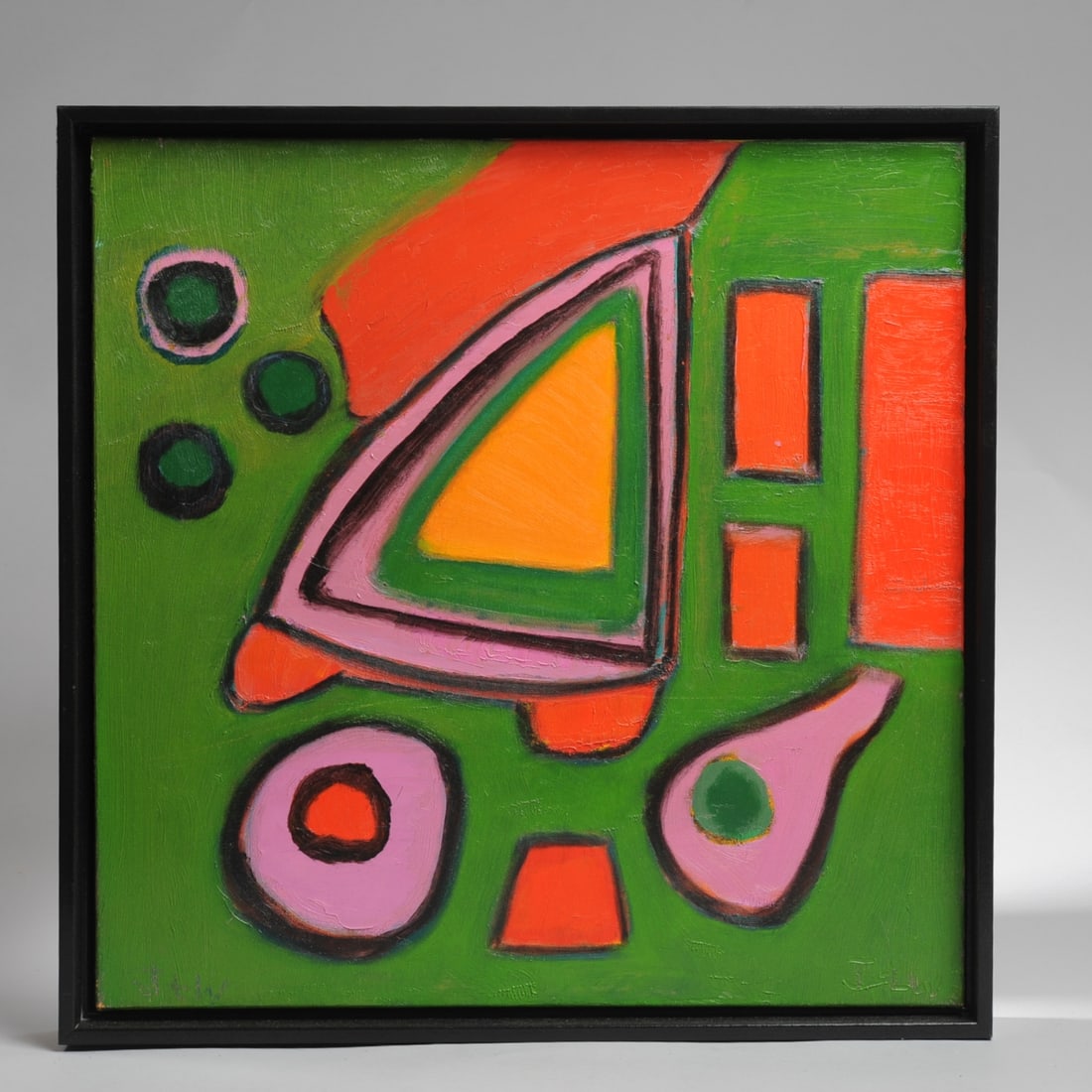 Jan Carl ter Weele (1935 - 2022) Oil on Canvas: Abstract oil on canvas by Jan Carl ter Weele (1935 - 2022), signed lower right and left, framed. Visible image: approx. 17 3/4" x 17 3/4". Frame: approx. 19" x 19". Jan Carl ter Weele was born in the