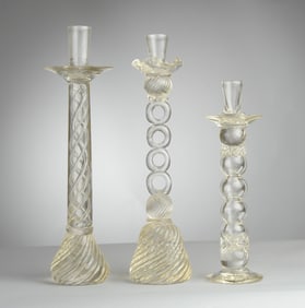 Three Decorative Glass Candlesticks