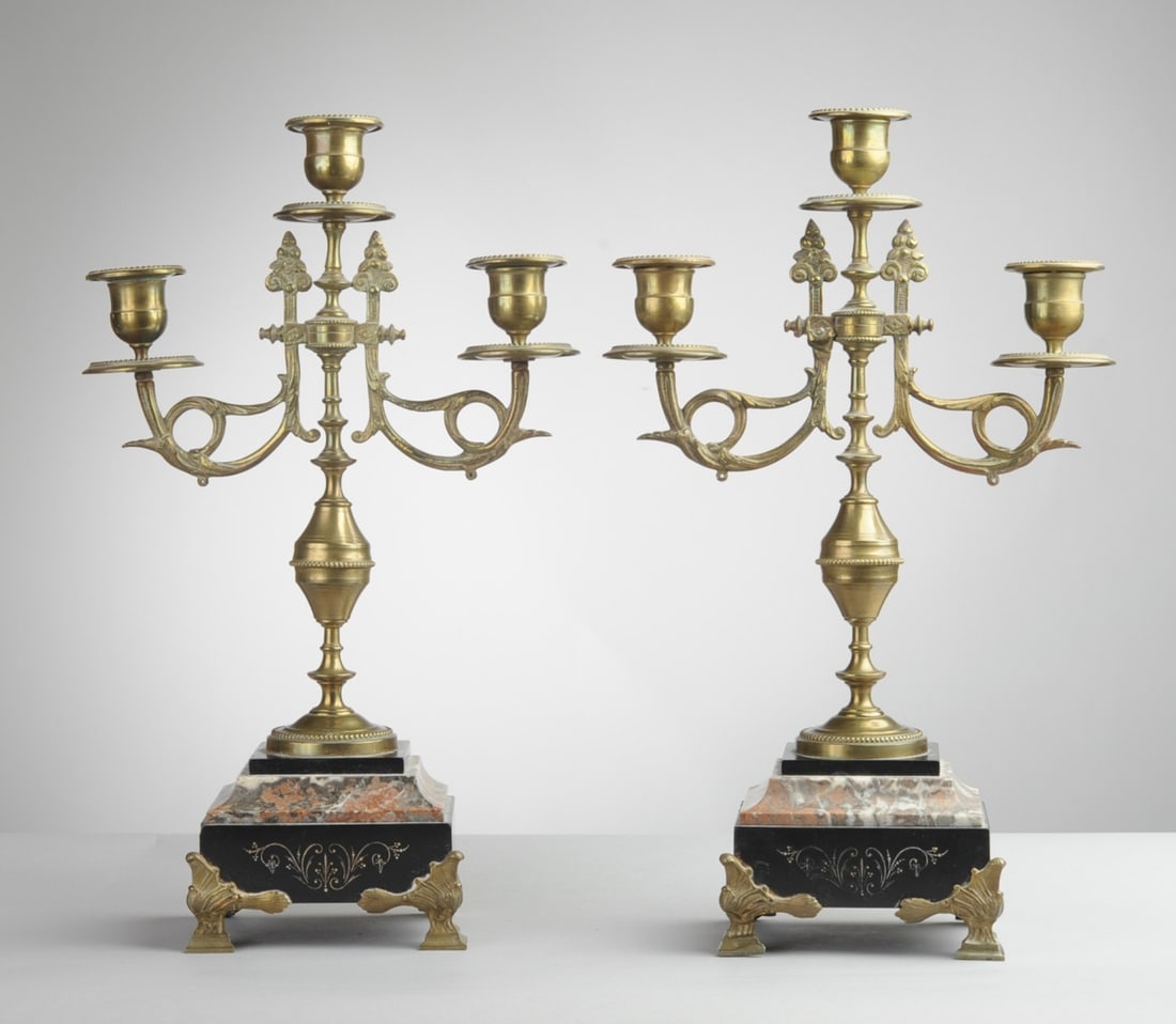 Pair Late 19th / Early 20th C. Brass Candelabra (1 of 7)