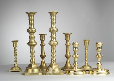 Lot Vintage and Antique Brass Candlesticks