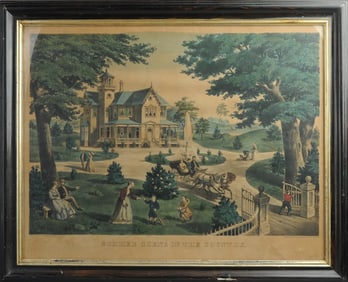 19th C. Lithograph Summer Scene in the Country