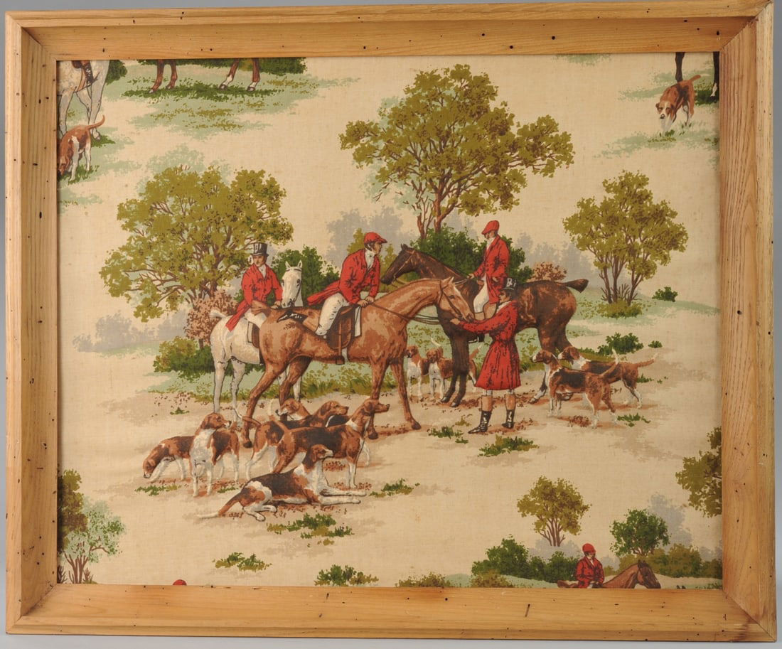 Pair Padded Fabric Fox Hunting Scene Panels (1 of 2)