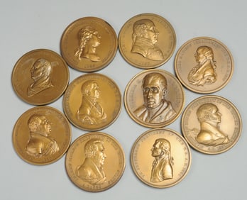 9 Bronze Reproduction Indian Peace Medals +