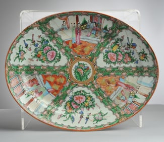 Antique Chinese Rose Medallion Platter, As Is