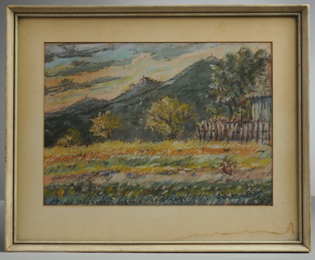 Framed 1950 Pastel Landscape Drawing Signed (1 of 4)
