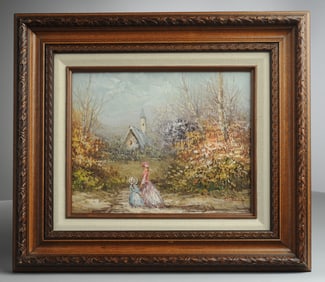 Late 20th C. Oil on Board Pastoral Scene