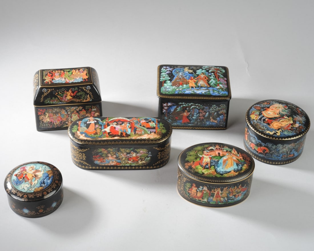 Five Hand Painted Russian Porcelain Boxes (1 of 7)