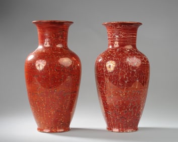 Pair of Flambe Glazed Studio Pottery Vases