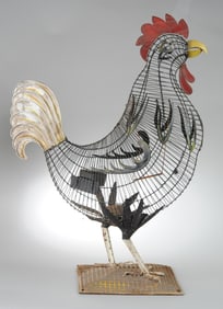 Folk Art Wire Rooster Bird Cage / Sculpture