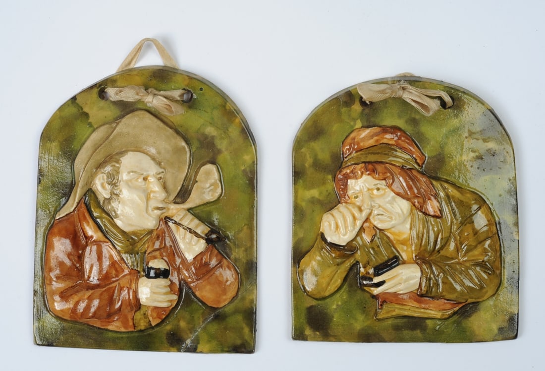 Pair of Glazed Ceramic Relief Plaques / Tiles (1 of 2)