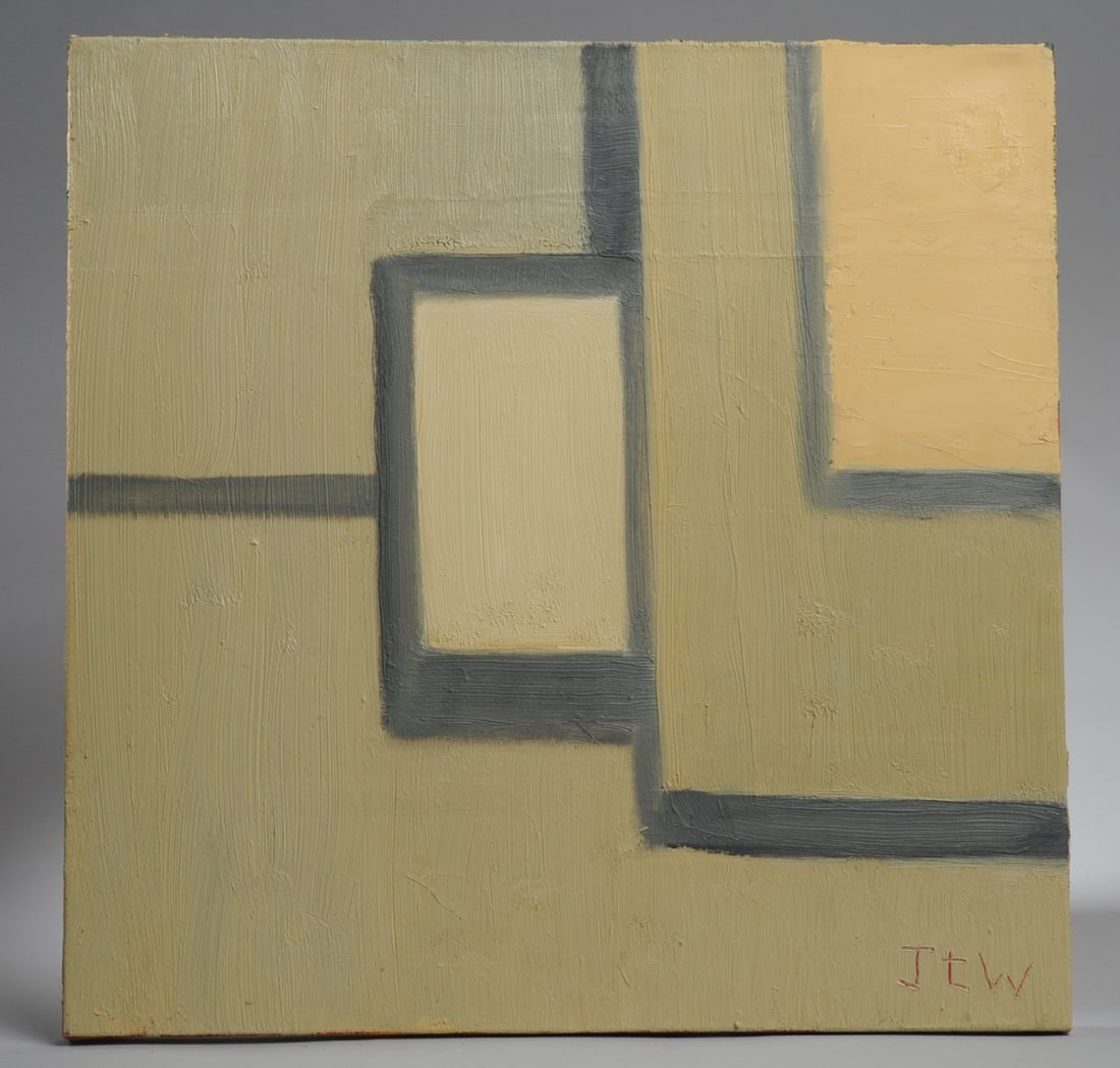 Jan Carl ter Weele (1935 - 2022) Oil on Canvas: Abstract oil on canvas by Jan Carl ter Weele (1935 - 2022), signed lower right, unframed. Approx. 19 7/8" x 19 3/4". Jan Carl ter Weele was born in the Netherlands and immigrated to the United States