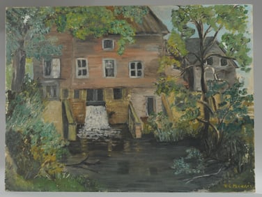 Signed Oil on Board of Mill or Pumping Station