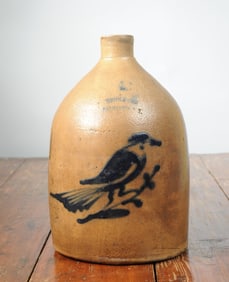 White & Wood 2-Gallon Jug with Bird Decoration