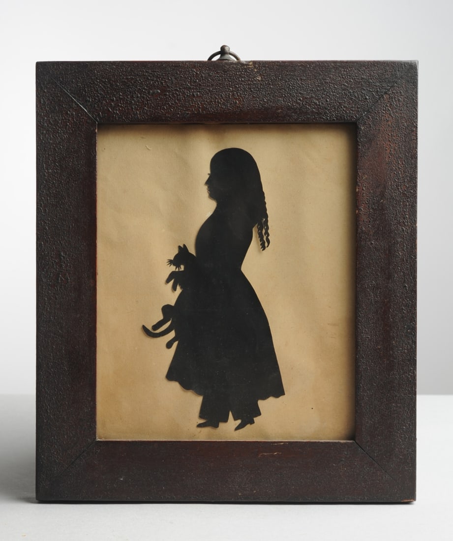 19th C. Cut Paper Silhouette, Jane Gallagher & Cat (1 of 3)