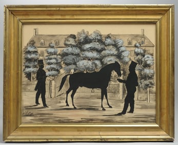 19th C. Silhouette Scene: Men and Horse
