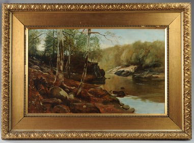 19th C. Oil Painting of River Landscape