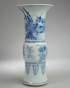 Chinese Blue & White Beaker or Gu Shaped Vase
