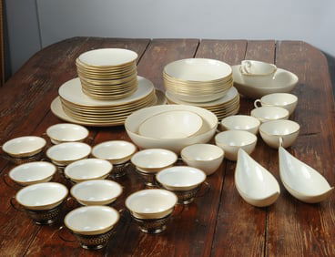 62 pcs. Lenox Gilt Rim China + 12 Sterling Holders