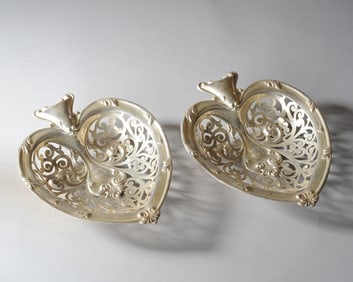 Pair Reticulated Sterling Silver Shell Dishes