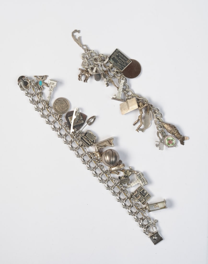 Two Sterling Silver Charm Bracelets, Mixed Charms (1 of 5)