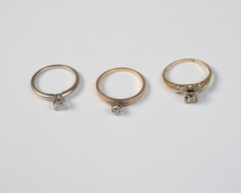 Three 14K Gold & Diamond Rings