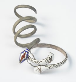 Two Sterling Silver & Enamel Snake Bracelets