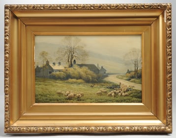 Oil on Board Landscape with Sheep