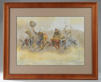 Watercolor Painting of Mongol Warriors