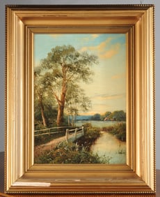 19th C. Oil Painting Landscape with River