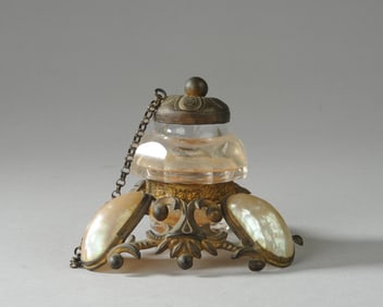 19th C. French Ormolu & Mother of Pearl Inkwell
