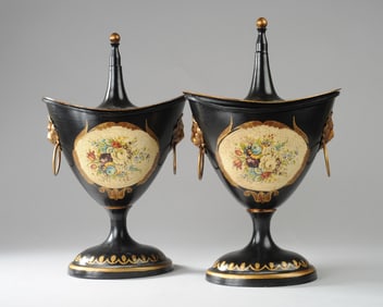 Pr. Regency Style Italian Tole Chestnut Urns