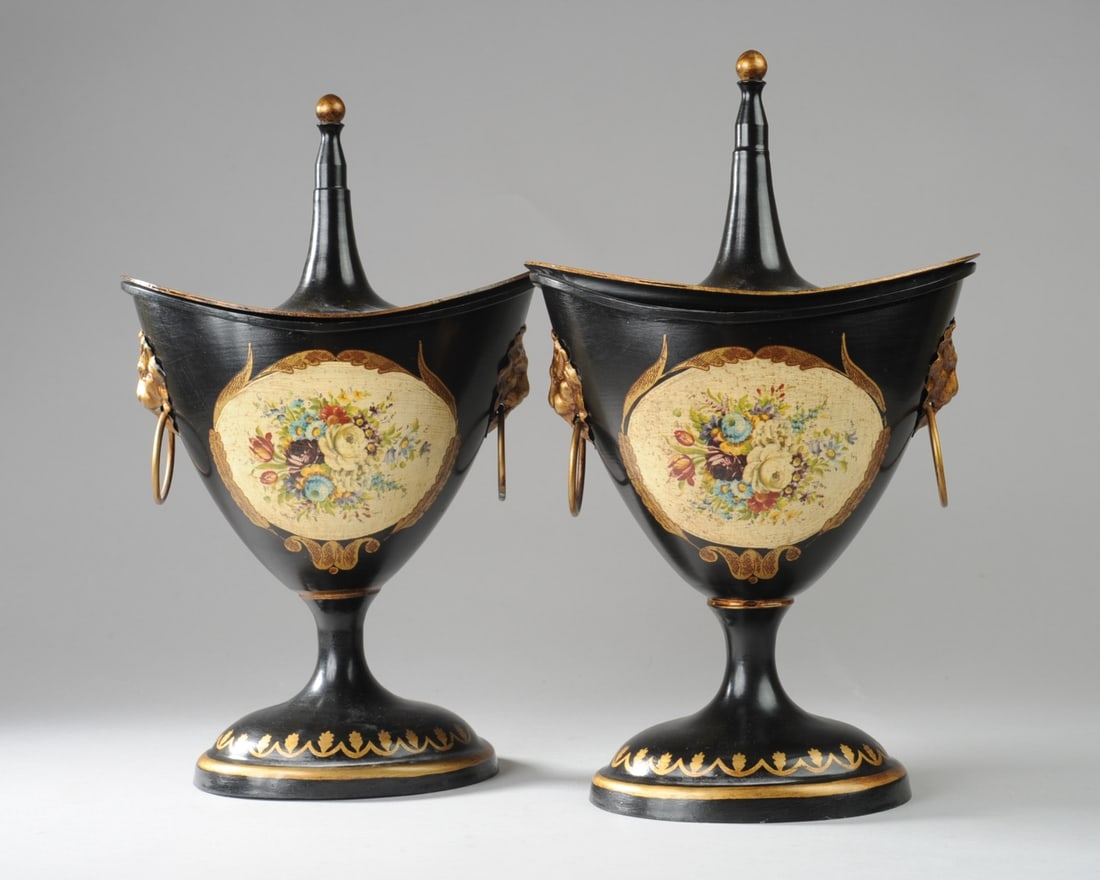 Pr. Regency Style Italian Tole Chestnut Urns (1 of 10)