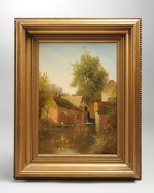 19th C. Oil Painting of Water Mill