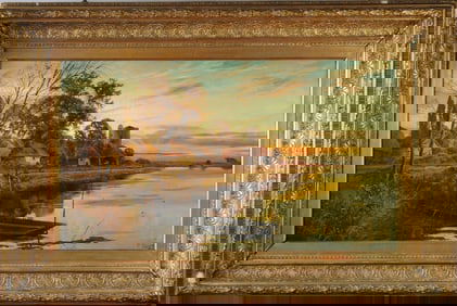 Large 19th C. Landscape with Lake