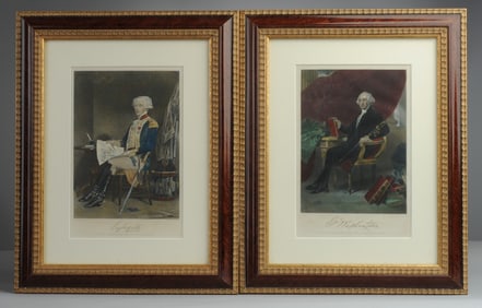 Washington, Lafayette; Pair Steel Engravings