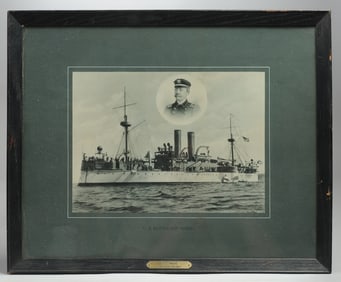 19th C. Photogravure, U.S.S. Maine, Capt. Sigsbee