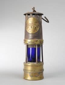 Antique English Iron & Brass Miner's Lamp