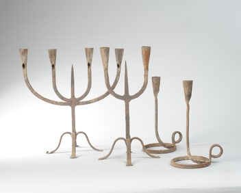 Lot 17th / 18th - 19th C. Forged Iron Candlesticks