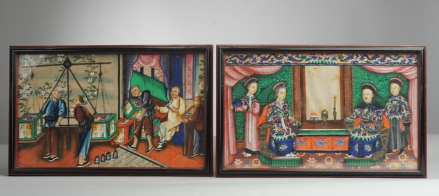 Pair 19th C. China Trade Paintings on Pith