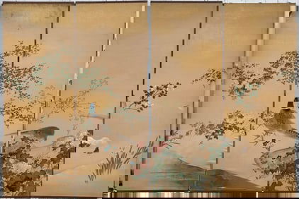 Vintage Japanese Hand Painted Byobo Panels