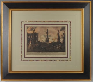 18th C. Engraving, The Great Fire of London 1666