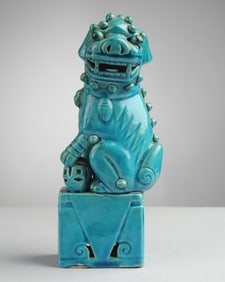 Antique Chinese Turquoise Blue Glazed Foo Dog