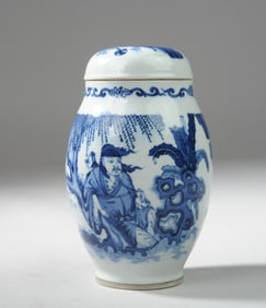 Chinese Blue & White Porcelain Covered Tea Caddy