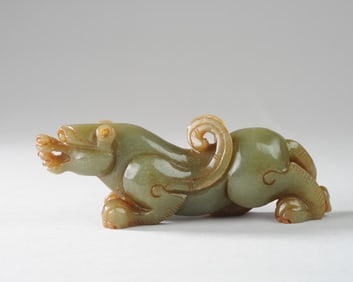 Chinese Green & Russet Jade Carving