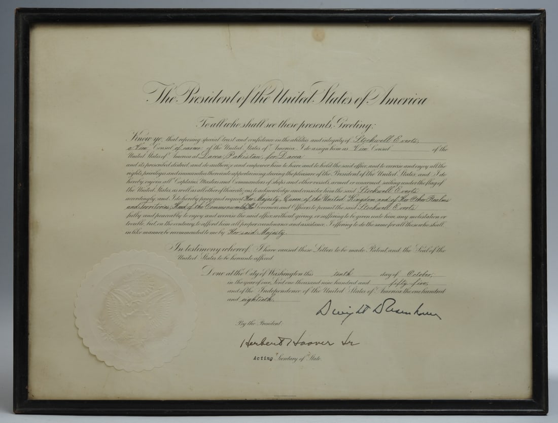 1955 Dwight Eisenhower Signed Vice Consul Appoint (1 of 5)