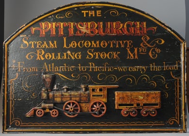 Folk Art Painted Wooden Railroad Trade-Style Sign